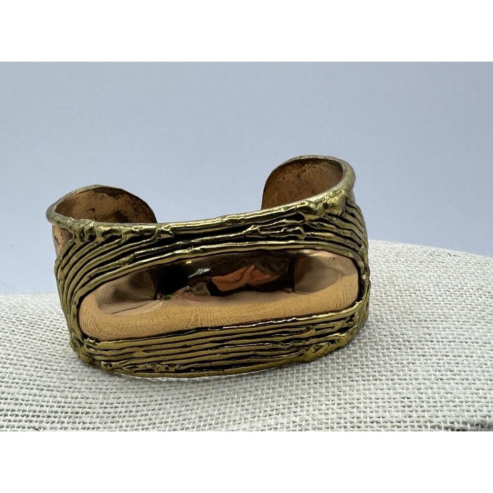 Vintage Luciano Brutalist Copper Brass Large Cuff Bracelet Jewelry